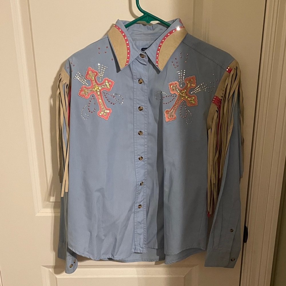 Rodeo Queen Fringe Western Shirt with Cross Design - Picture 2 of 3
